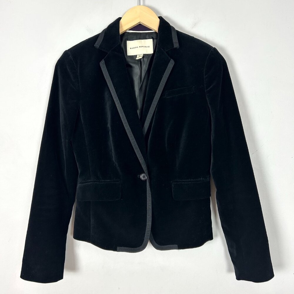 Banana Republic Black Velvet Blazer Classic‎ Lux Dressy Holiday Size 0 Women's
